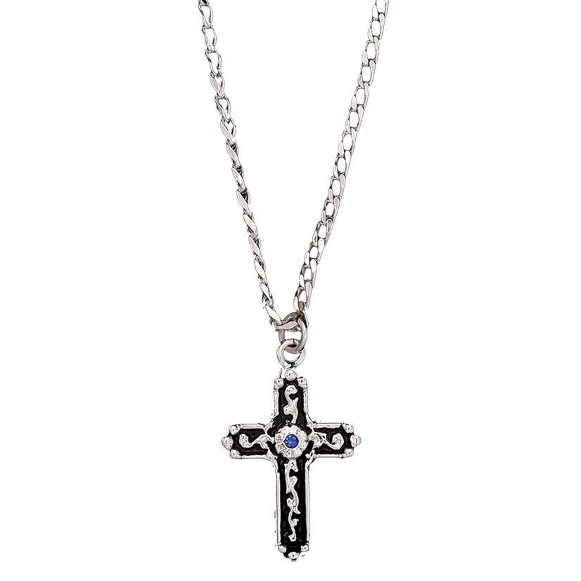  Silver And Black Cross Necklace