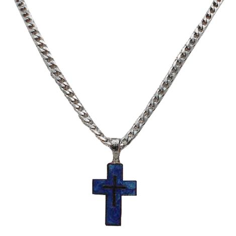 Royal Blue Cross and Silver Necklace