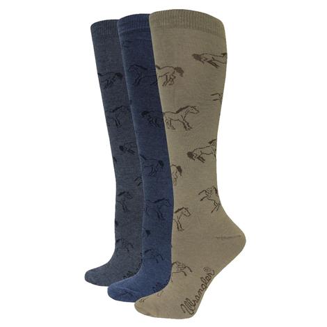 Wrangler Knee High Horse Print Women's Socks - 1 Pair Medium in Assorted Colors