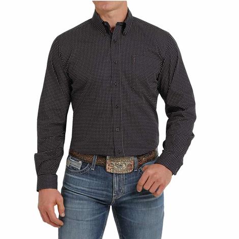 Cinch Black Print Long Sleeve Buttondown Men's Shirt
