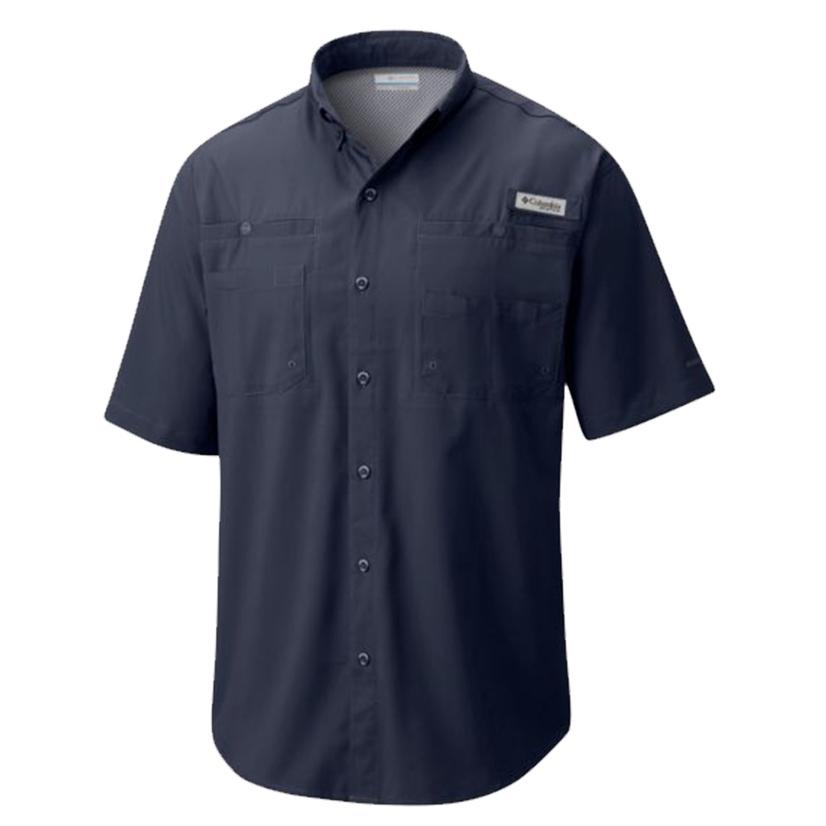  Columbia Tamiami Ii Navy Blue Short Sleeve Button Front Men's Shirt