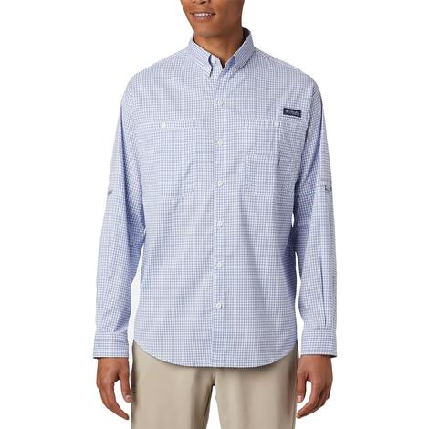 Columbia Super Tamiami Vivid Blue Gingham Long Sleeve Buttondown Men's Shirt