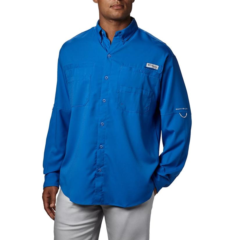  Columbia Tamiami Ii Vivid Blue Long Sleeve Button- Down Men's Shirt
