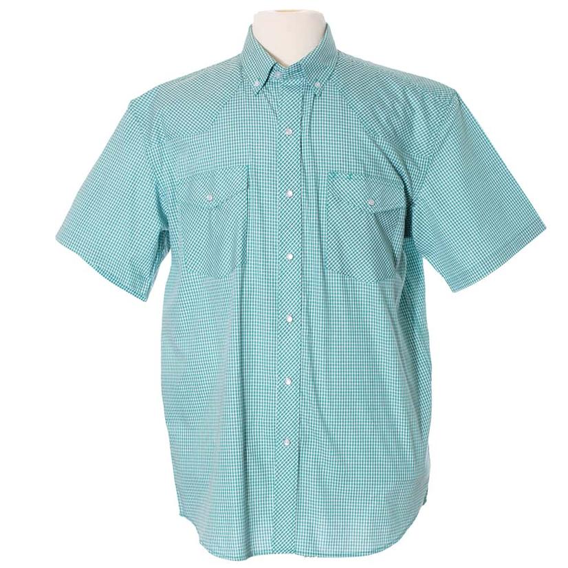  Wyoming Traders Green Plaid Short Sleeve Buttondown Men's Shirt