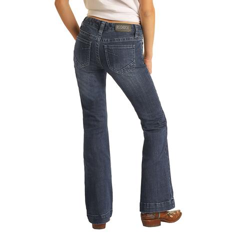 Rock & Roll Cowgirl Dark Vintage Trouser Girl's Jeans