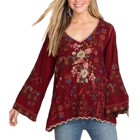 Johnny Was Canterie Women's Blouse in Garnet