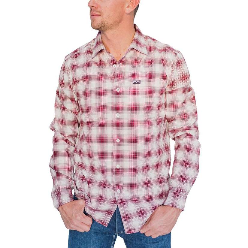  Kimes Ranch Burgundy Plaid Woven Long Sleeve Men's Shirts