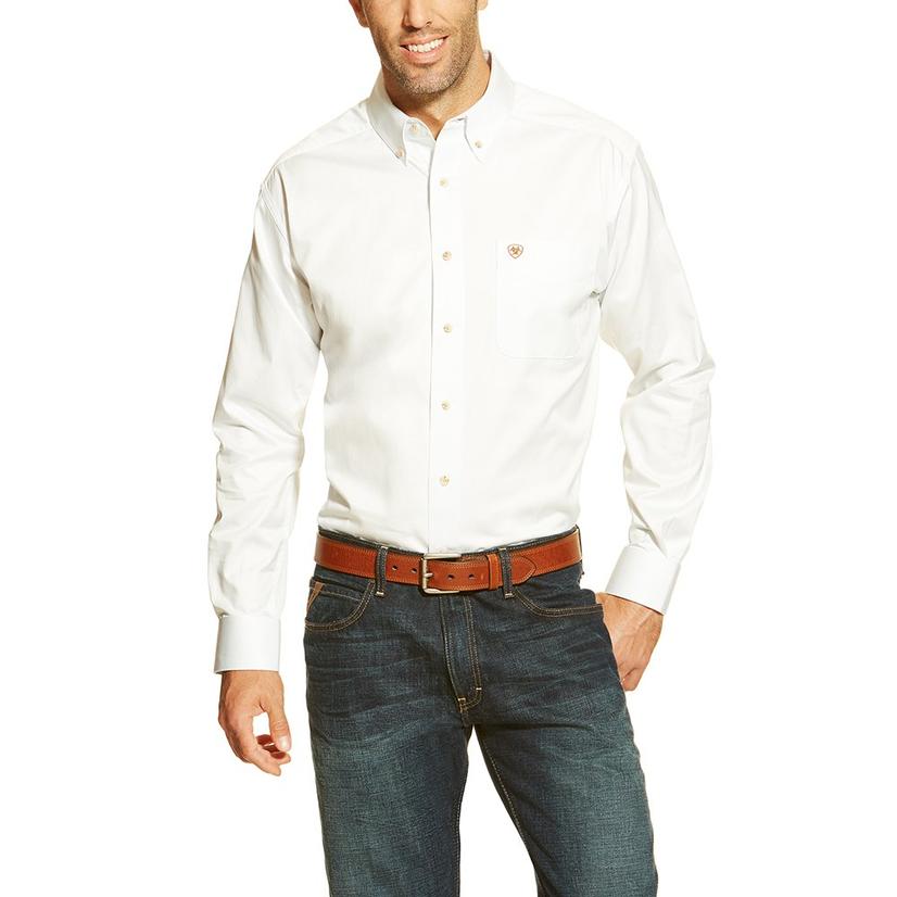  Ariat Mens White Long Sleeve Button- Down Shirt
