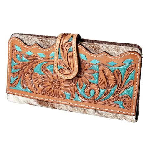 American Darling Hide and Turquoise Tooled Wallet
