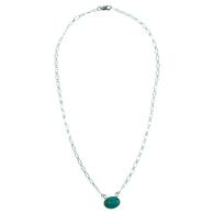 STT Silver Chain Necklace with Center Turquoise Stone