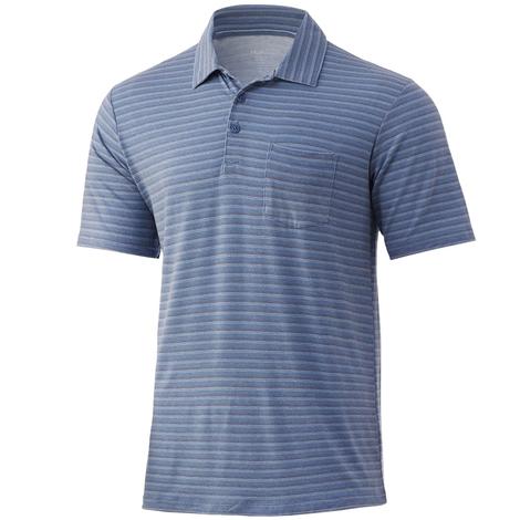 HUK Waypoint Ombre Stripe Titanium Blue Men's Polo Shirt
