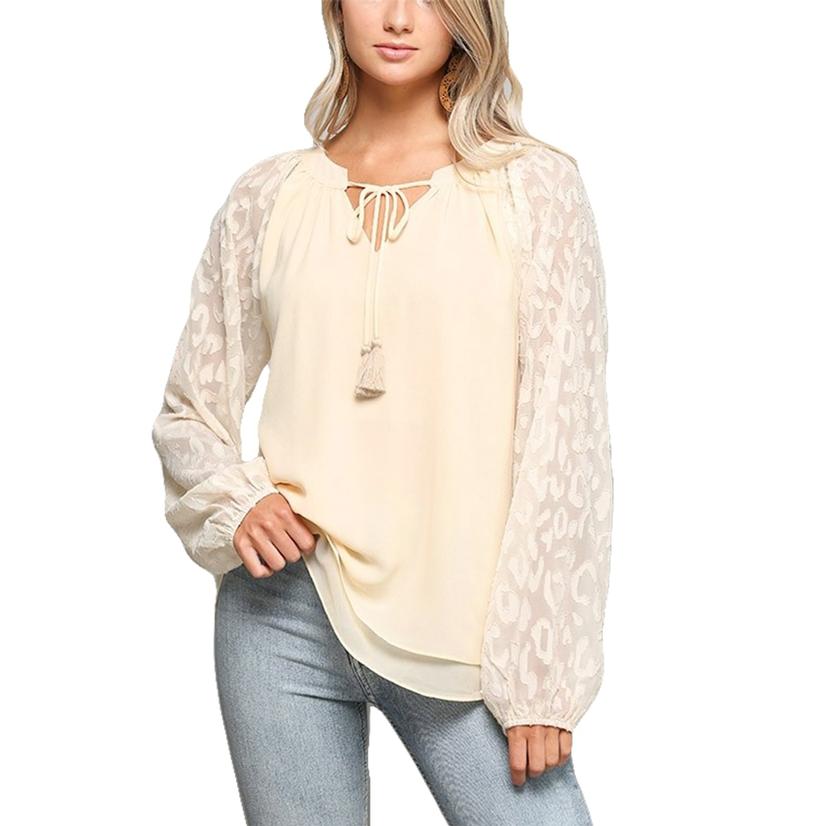  Gigio Cream Double Layer And Foil Pattern Sleeve Women's Top