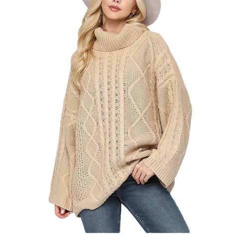Gigio Tan Turtle Neck and Loose Fit Pullover Sweater Women's Sweater