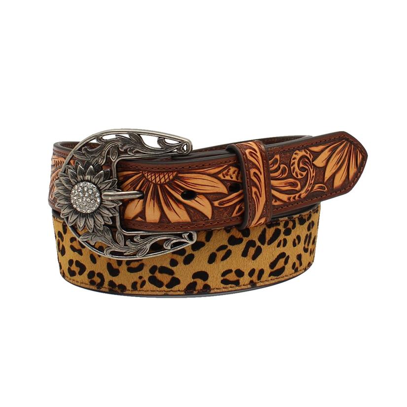  Hand Tooled Floral And Leopard Print Women's Belt