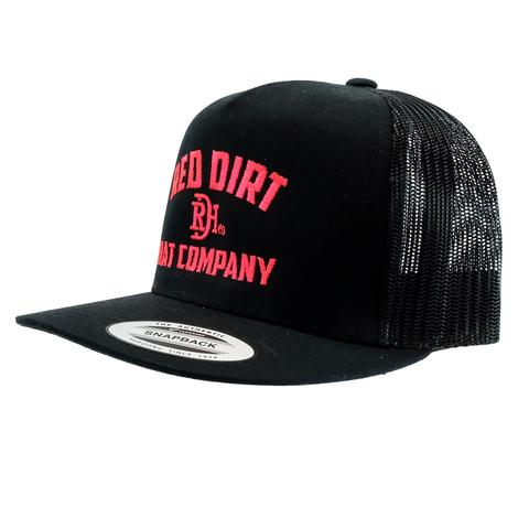 Red Dirt Hat Black with Red Embroidered Logo Meshback Cap