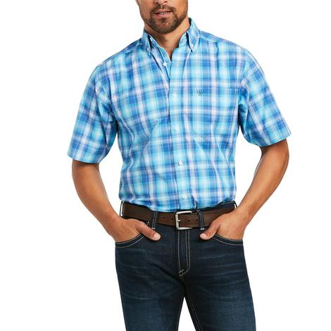 Ariat Blue and Purple Plaid Short Sleeve Buttondown Men's Shirt