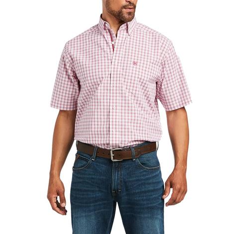 Ariat White and Red Plaid Short Sleeve Buttondown Men's Shirt