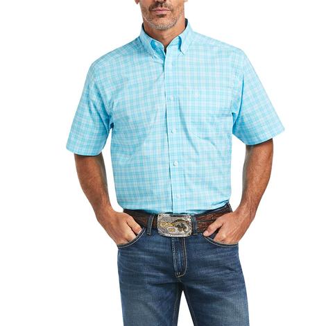 Ariat Teal Plaid Short Sleeve Buttondown Men's Shirt