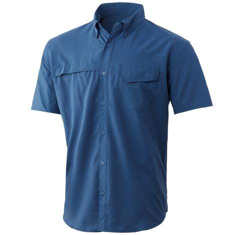 HUK Tide Point Titanium Blue Short Sleeve Buttondown Men's Shirt