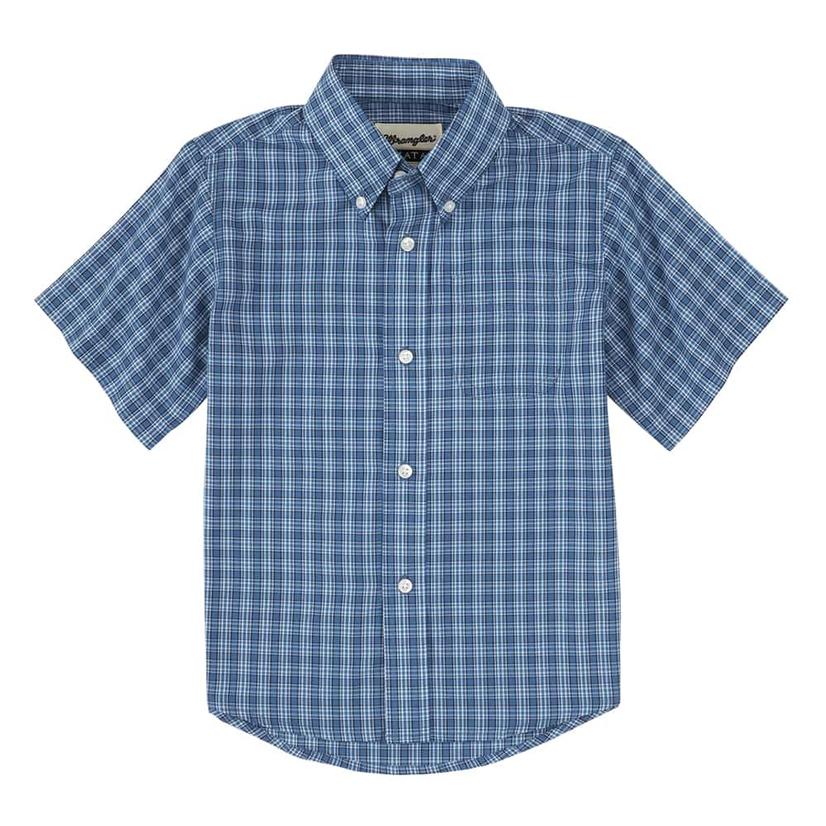 Riata Plaid Short Sleeve Buttondown Boy's Shirt - Blue or Teal by Wrangler