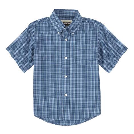 Wrangler Riata Plaid Short Sleeve Buttondown Boy's Shirt - Blue or Teal