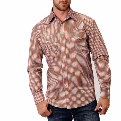 Roper Copper Criss Cross Geo Print Long Sleeve Snap Men's Shirt
