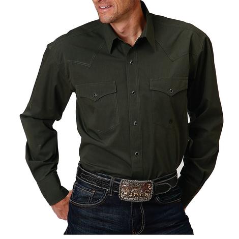 Roper Solid Olive Long Sleeve Snap Men's Shirt