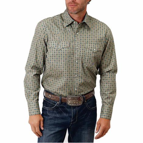 Roper Khaki Print Long Sleeve Snap Men's Shirt