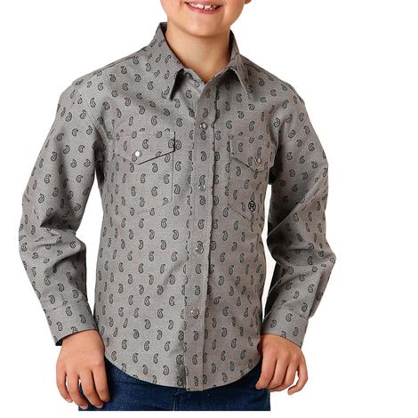Roper Grey Paisley Print Long Sleeve Snap Boy's Shirt