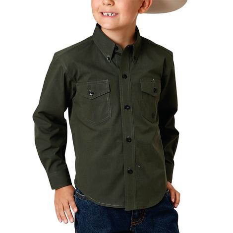 Roper Solid Green Long Sleeve Buttondown Boy's Shirt