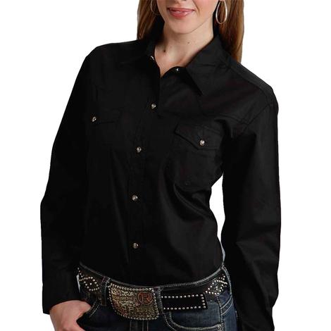 Roper Solid Black Poplin Long Sleeve Snap Women's Shirt