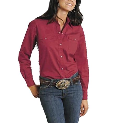 Roper Solid Red Poplin Long Sleeve Snap Women's Shirt