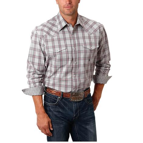 Roper Grey Plaid Long Sleeve Snap Men's Shirt