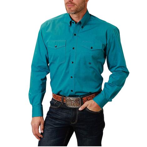 Roper Solid Teal Long Sleeve Buttondown Men's Shirt