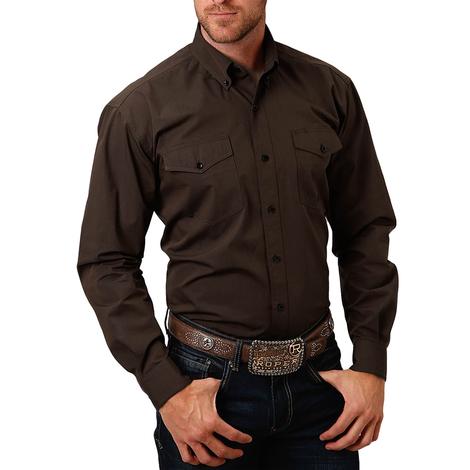 Roper Brown Long Sleeve Snap Men's Shirt