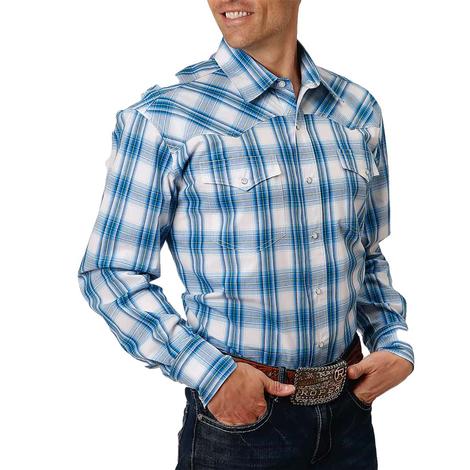 Roper Blue Plaid Long Sleeve Snap Men's Shirt