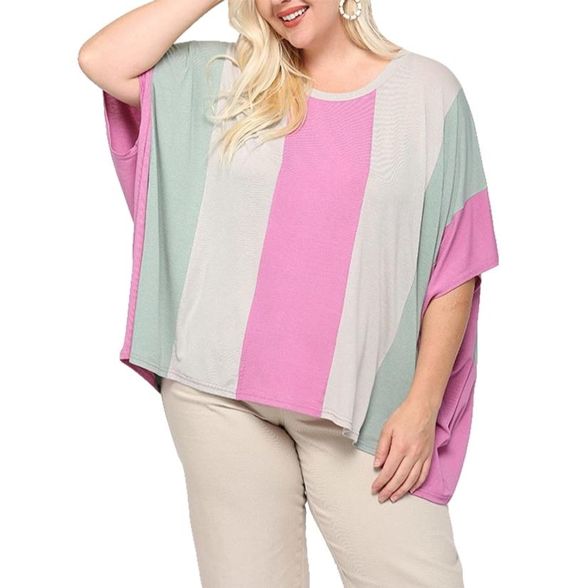  Gigio Color Block Orchid And Silver Dolman Sleeve Loose Top