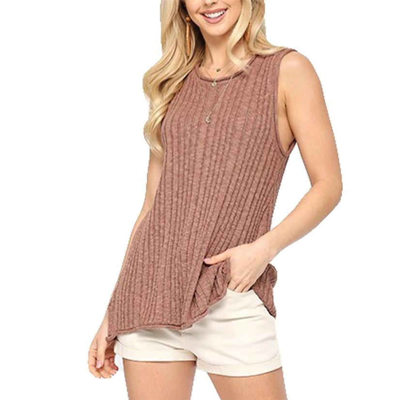  Gigio Women's Dusty Mauve Light Sweater And Sleeveless A Line Top With Side Slits