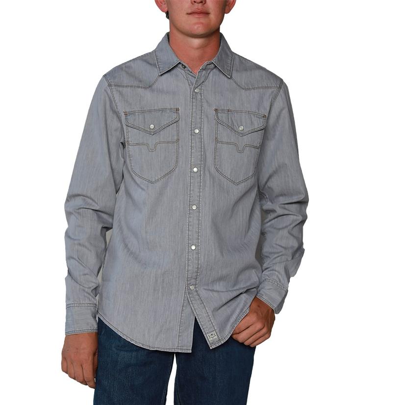 Grimes Long Sleeve Grey Denim Men's Snap Shirt by Kimes Ranch