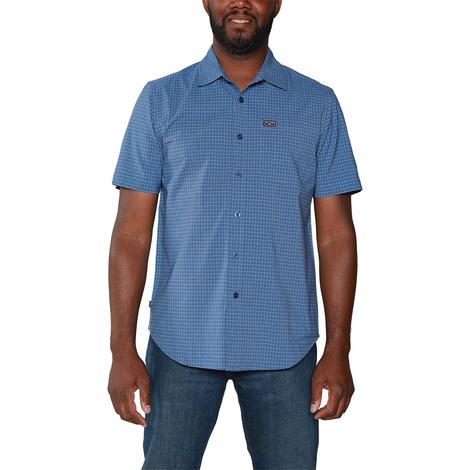 Kimes Ranch Spyglass Blue Mini Check Cool Max Short Sleeve Men's Shirt