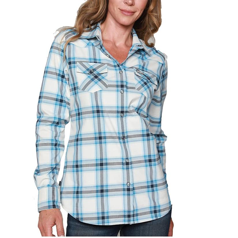  Kimes Ranch Matadora Blue Plaid Cool Max Tech Long Sleeve Women's Shirt