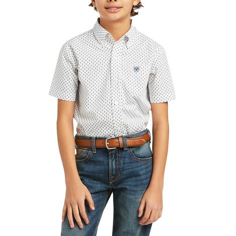 Ariat Classic White Buttondown Short Sleeve Boy's Shirt 