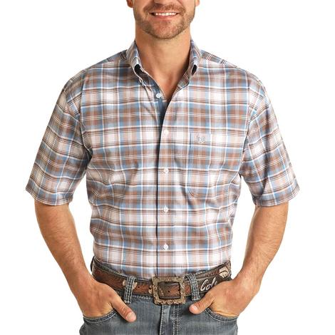 Panhandle Brown and Blue Plaid Men's Short Sleeve Shirt