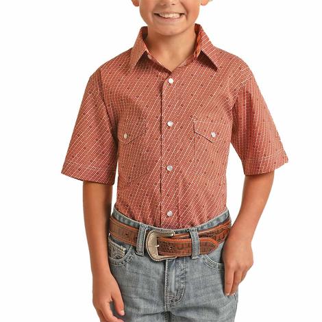 Panhandle Orange Print Short Sleeve Buttondown Boy's Shirt