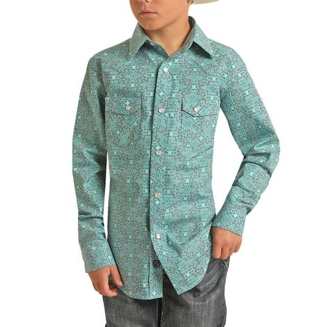 Rock & Roll Cowboy Medallion Long Sleeve Snap Boy's Shirt 