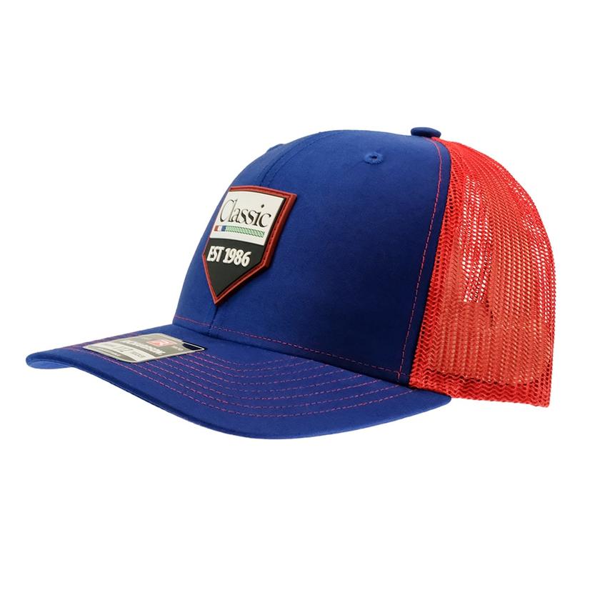  Classic Rope Rubber Patch 5 Side Logo Blue And Red Meshback Cap