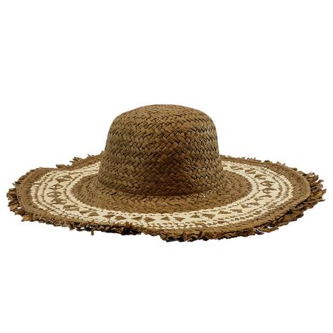 Brown and Tan Woven Straw Sunhat