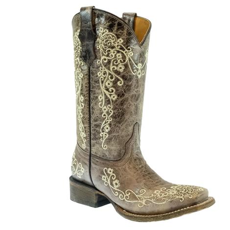 Corral Brown Embroidered Snip Toe Women's Boots