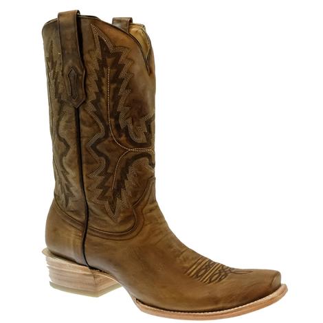 Corral Brown Embroidered Square Toe Men's Boots