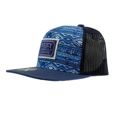 Hooey Doc Blue and Black Trucker Blue White Rectangle Patch Cap